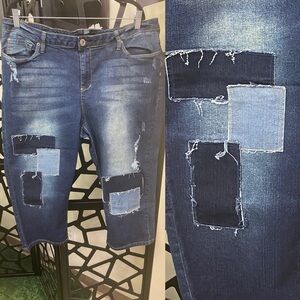 Ashley Stewart Women's Patchwork Ankle Jeans - Dark Blue